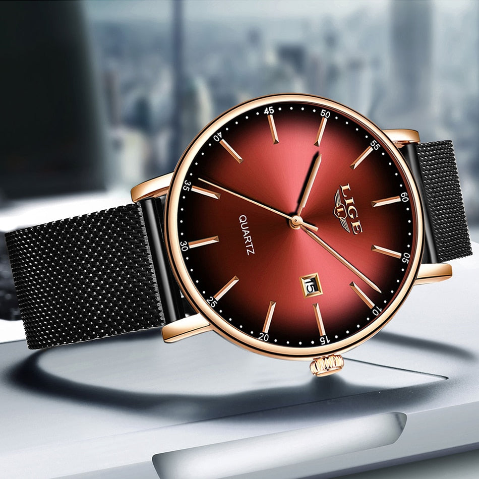 Fashion Men Watches Top Brand Luxury Blue Waterproof Watches, Ultra Thin Date Simple Casual Quartz Watch Men Sports Clock