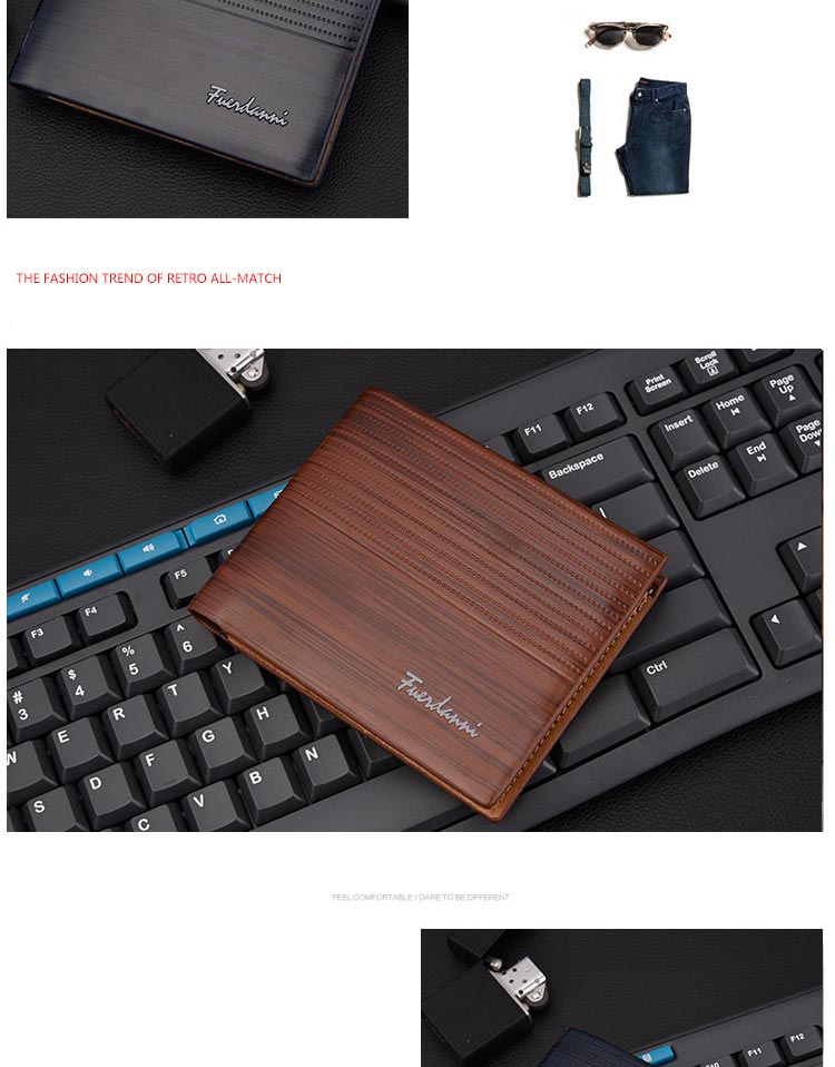 Europe and America business casual fashion retro cross section embossed wallet New men's short wallet large capacity wallet