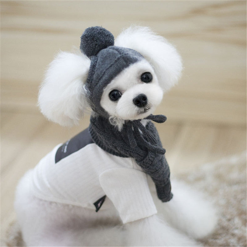 Winter and Fall Christmas warm Pure Color Cap and Scarf.  Pet Accessories.