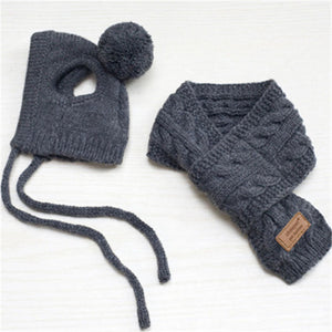 Winter and Fall Christmas warm Pure Color Cap and Scarf.  Pet Accessories.