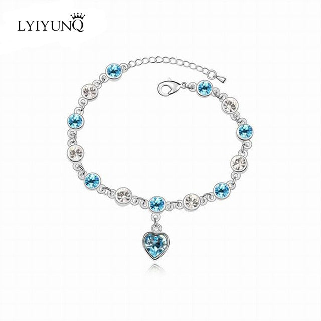 LYIYUNQ Fashion Bracelet Hot Wedding Female Heart Crystal Bracelets For Women Luxury Temperament Silver-Color Fine Jewelry Gift