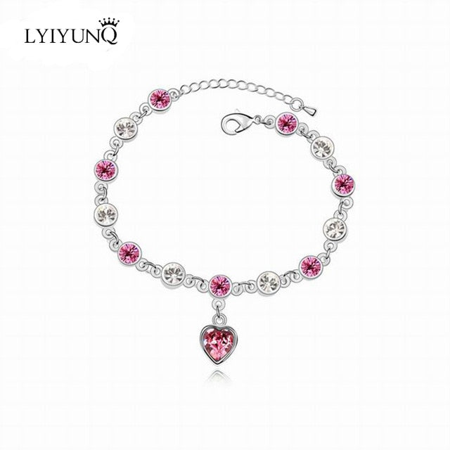 LYIYUNQ Fashion Bracelet Hot Wedding Female Heart Crystal Bracelets For Women Luxury Temperament Silver-Color Fine Jewelry Gift