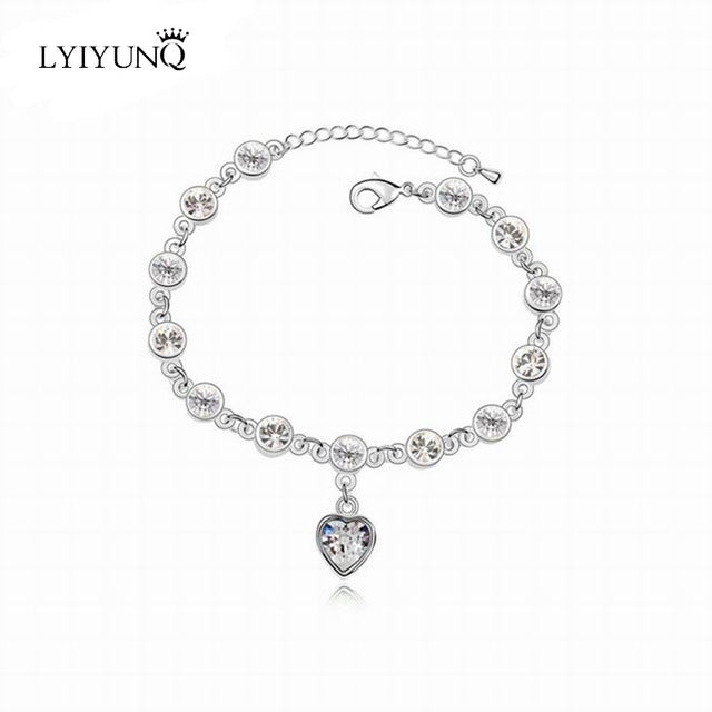 LYIYUNQ Fashion Bracelet Hot Wedding Female Heart Crystal Bracelets For Women Luxury Temperament Silver-Color Fine Jewelry Gift