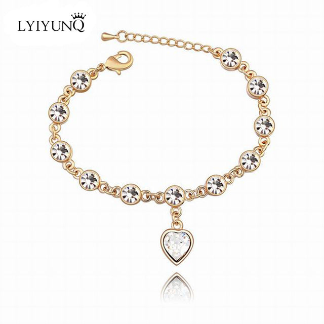 LYIYUNQ Fashion Bracelet Hot Wedding Female Heart Crystal Bracelets For Women Luxury Temperament Silver-Color Fine Jewelry Gift