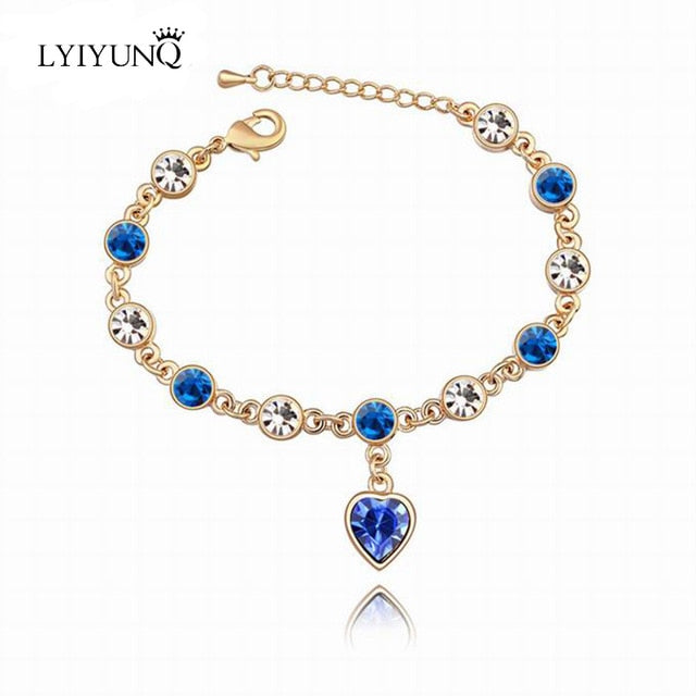 LYIYUNQ Fashion Bracelet Hot Wedding Female Heart Crystal Bracelets For Women Luxury Temperament Silver-Color Fine Jewelry Gift