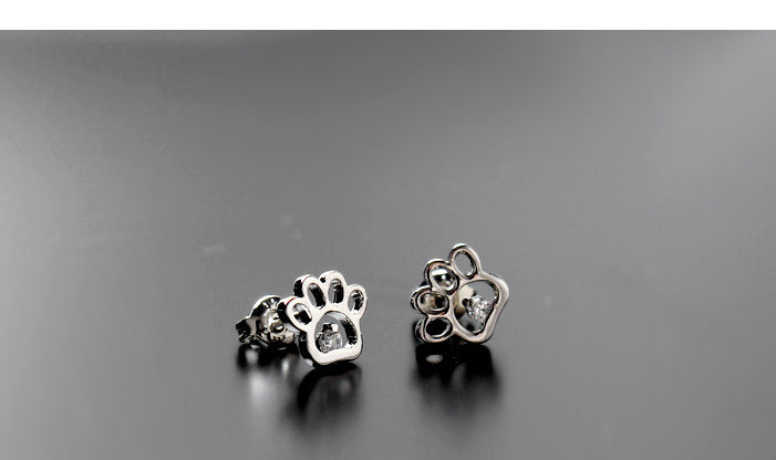 Paw Prints Cute Cat / Dog Simple Zircon Stud Earrings for Women. Fashion Pet Jewelry