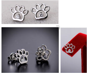 Paw Prints Cute Cat / Dog Simple Zircon Stud Earrings for Women. Fashion Pet Jewelry