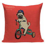 Pug Sports Cycling Cute Cushion Cover, Throw Pet Pug Pillow Cover. Decorative Pillow Case.