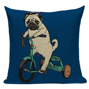 Pug Sports Cycling Cute Cushion Cover, Throw Pet Pug Pillow Cover. Decorative Pillow Case.