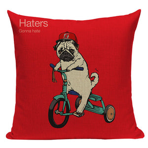 Pug Sports Cycling Cute Cushion Cover, Throw Pet Pug Pillow Cover. Decorative Pillow Case.