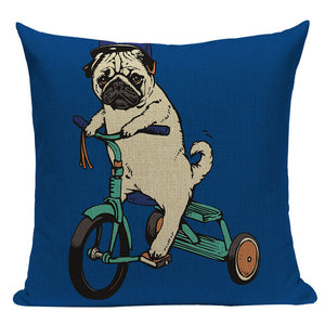Pug Sports Cycling Cute Cushion Cover, Throw Pet Pug Pillow Cover. Decorative Pillow Case.