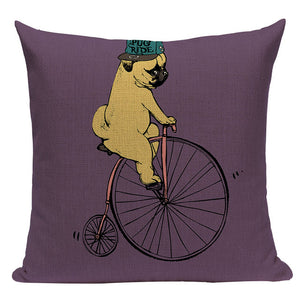 Pug Sports Cycling Cute Cushion Cover, Throw Pet Pug Pillow Cover. Decorative Pillow Case.
