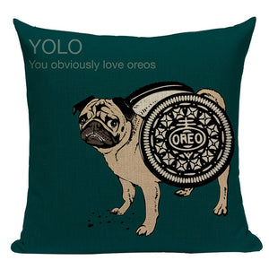 Pug Sports Cycling Cute Cushion Cover, Throw Pet Pug Pillow Cover. Decorative Pillow Case.