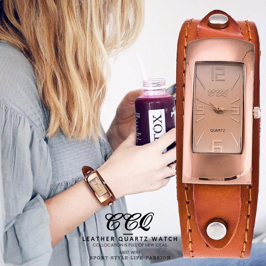 Vintage Genuine Cow Leather Bracelet Watch Fashion Luxury Casual Women Quartz Watches Wrist Watch Gift Hot Selling