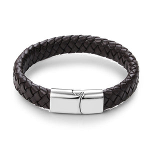 Men Jewelry Black/Brown Braided Leather Bracelet Stainless Steel Magnetic Clasp Fashion Bangles 18.5/22/20.5cm