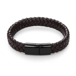Men Jewelry Black/Brown Braided Leather Bracelet Stainless Steel Magnetic Clasp Fashion Bangles 18.5/22/20.5cm