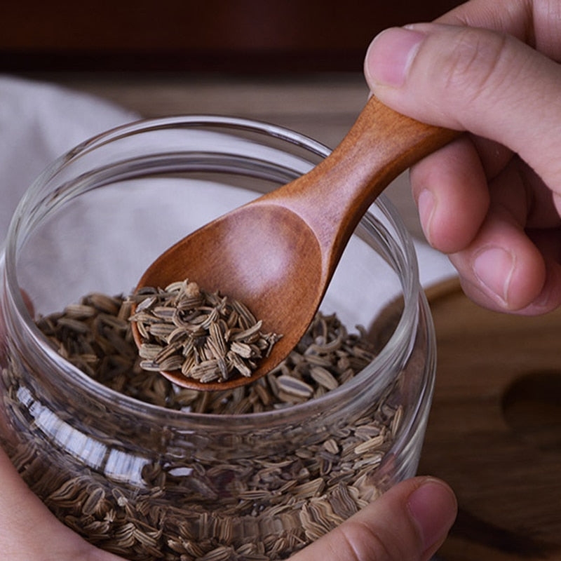 4pcs Mini Wooden Spoon Kitchen Spice Spoon Wood Sugar Tea Coffee Scoop Small Short Condiment Spoons Wooden Utensils Cooking Tool