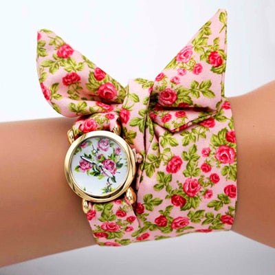 design  Ladies flower cloth wristwatch fashion women dress watch high quality fabric watch sweet girls Bracelet  watch