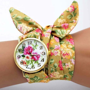 design  Ladies flower cloth wristwatch fashion women dress watch high quality fabric watch sweet girls Bracelet  watch