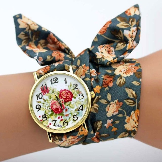 design  Ladies flower cloth wristwatch fashion women dress watch high quality fabric watch sweet girls Bracelet  watch