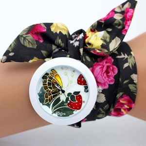 design  Ladies flower cloth wristwatch fashion women dress watch high quality fabric watch sweet girls Bracelet  watch
