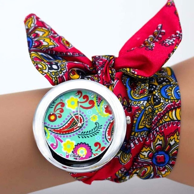 design  Ladies flower cloth wristwatch fashion women dress watch high quality fabric watch sweet girls Bracelet  watch