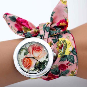design  Ladies flower cloth wristwatch fashion women dress watch high quality fabric watch sweet girls Bracelet  watch