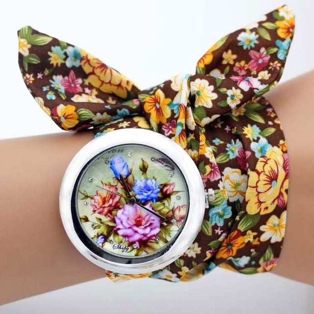 design  Ladies flower cloth wristwatch fashion women dress watch high quality fabric watch sweet girls Bracelet  watch
