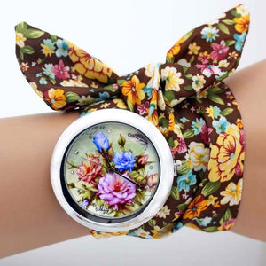 design  Ladies flower cloth wristwatch fashion women dress watch high quality fabric watch sweet girls Bracelet  watch