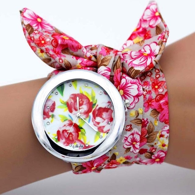 design  Ladies flower cloth wristwatch fashion women dress watch high quality fabric watch sweet girls Bracelet  watch