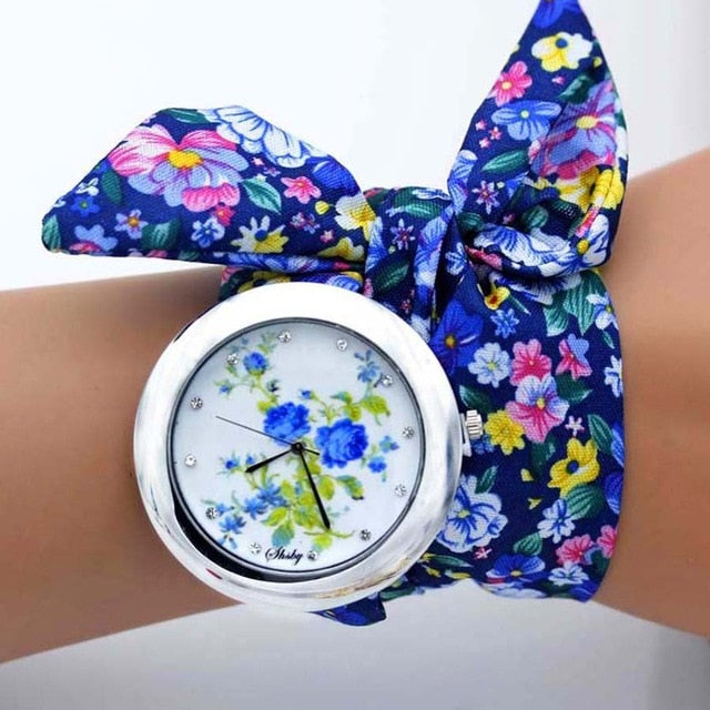 design  Ladies flower cloth wristwatch fashion women dress watch high quality fabric watch sweet girls Bracelet  watch