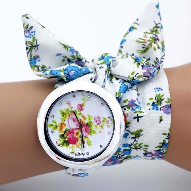 design  Ladies flower cloth wristwatch fashion women dress watch high quality fabric watch sweet girls Bracelet  watch