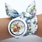 design  Ladies flower cloth wristwatch fashion women dress watch high quality fabric watch sweet girls Bracelet  watch