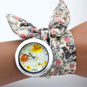 design  Ladies flower cloth wristwatch fashion women dress watch high quality fabric watch sweet girls Bracelet  watch