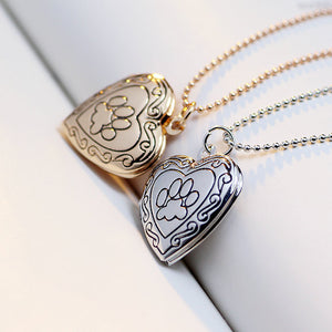 Memory Heart Pendant Footprint Frame Cat or Dog Locket. Fashion Pet Jewelry.