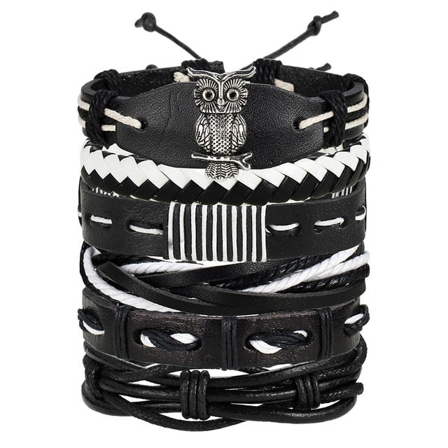 Vintage Leaf Feather Multilayer Leather Bracelet Men Fashion Braided Handmade Star Rope Wrap Bracelets & Bangles Male Gift