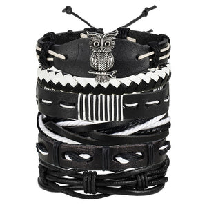 Vintage Leaf Feather Multilayer Leather Bracelet Men Fashion Braided Handmade Star Rope Wrap Bracelets & Bangles Male Gift