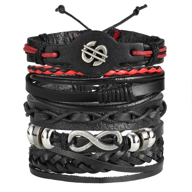 Vintage Leaf Feather Multilayer Leather Bracelet Men Fashion Braided Handmade Star Rope Wrap Bracelets & Bangles Male Gift