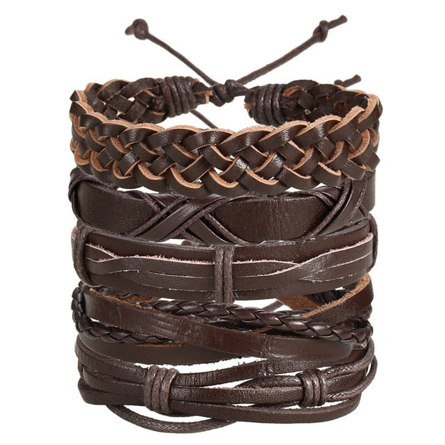 Vintage Leaf Feather Multilayer Leather Bracelet Men Fashion Braided Handmade Star Rope Wrap Bracelets & Bangles Male Gift