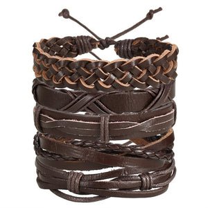 Vintage Leaf Feather Multilayer Leather Bracelet Men Fashion Braided Handmade Star Rope Wrap Bracelets & Bangles Male Gift