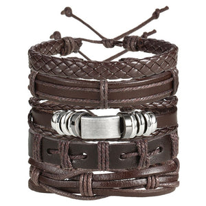 Vintage Leaf Feather Multilayer Leather Bracelet Men Fashion Braided Handmade Star Rope Wrap Bracelets & Bangles Male Gift