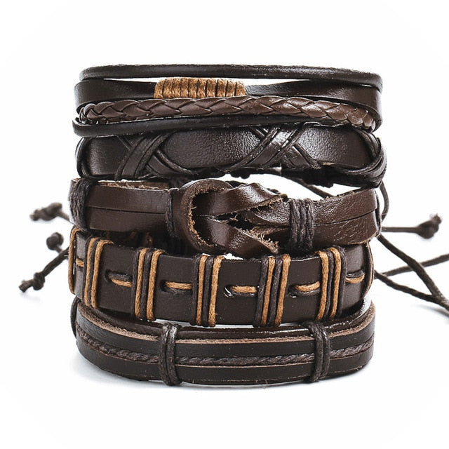 Vintage Leaf Feather Multilayer Leather Bracelet Men Fashion Braided Handmade Star Rope Wrap Bracelets & Bangles Male Gift
