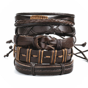 Vintage Leaf Feather Multilayer Leather Bracelet Men Fashion Braided Handmade Star Rope Wrap Bracelets & Bangles Male Gift