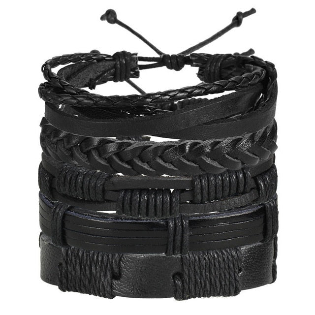 Vintage Leaf Feather Multilayer Leather Bracelet Men Fashion Braided Handmade Star Rope Wrap Bracelets & Bangles Male Gift