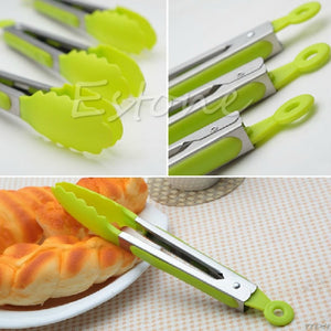NEW Silicone Kitchen Cooking Salad Serving BBQ Tongs Stainless Steel Handle Utensil