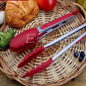 NEW Silicone Kitchen Cooking Salad Serving BBQ Tongs Stainless Steel Handle Utensil