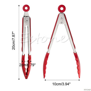 NEW Silicone Kitchen Cooking Salad Serving BBQ Tongs Stainless Steel Handle Utensil