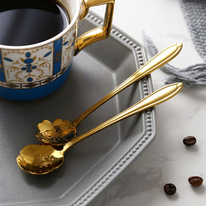 4pcs Stainless Steel Teaspoon Set Gold Flower Spoons Small Vintage Coffee Tea Spoon Fancy Sugar Dessert Spoon Bar Cafe Tableware