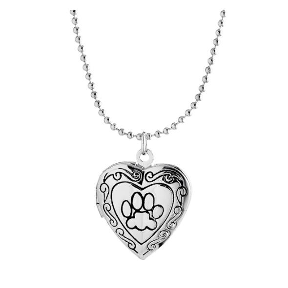 Memory Heart Pendant Footprint Frame Cat or Dog Locket. Fashion Pet Jewelry.