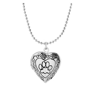 Memory Heart Pendant Footprint Frame Cat or Dog Locket. Fashion Pet Jewelry.
